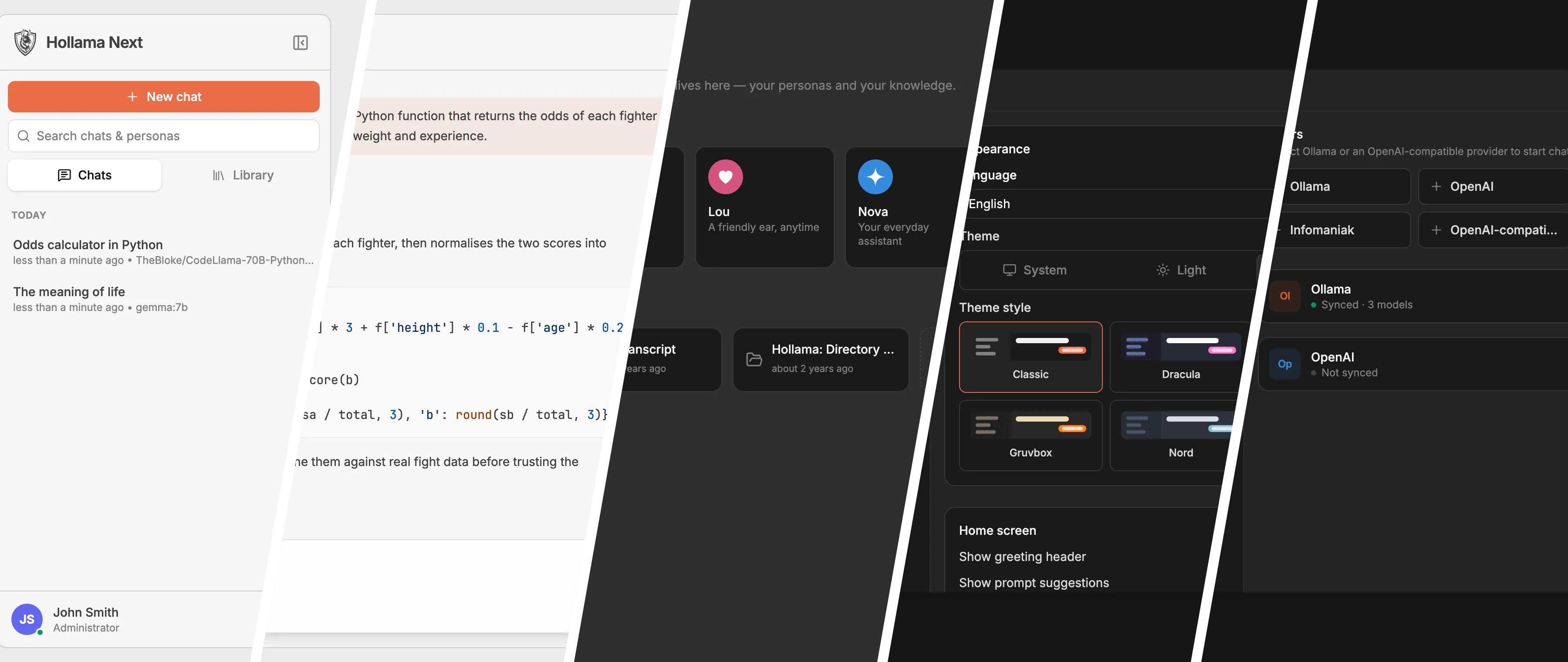 The sidebar, a conversation, the Library, and the settings